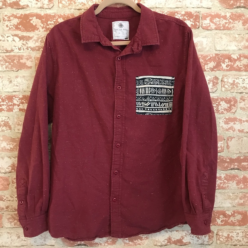 On the Byas Burgundy Tribal Pocket Button Down